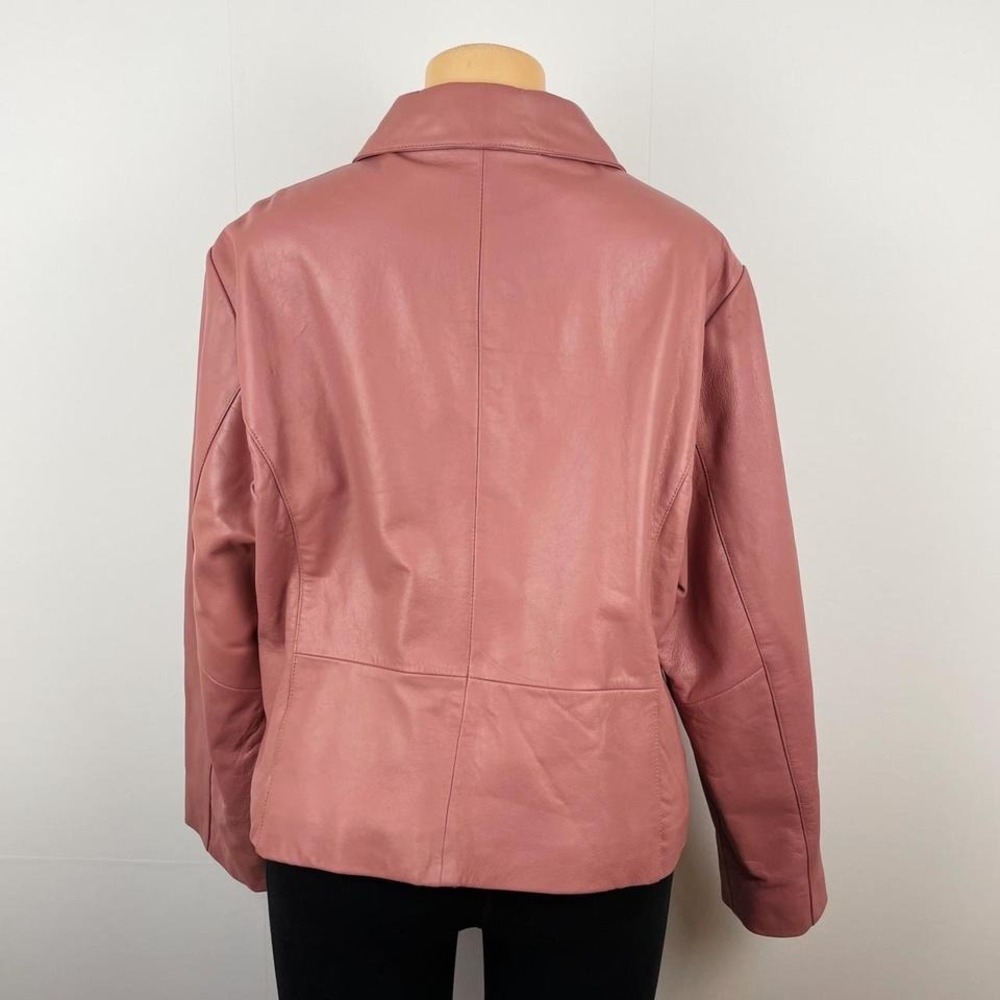 Vintage 90s‎ Y2K Pink Leather Rose Blush Colored Ruched Jacket - Picture 4 of 8